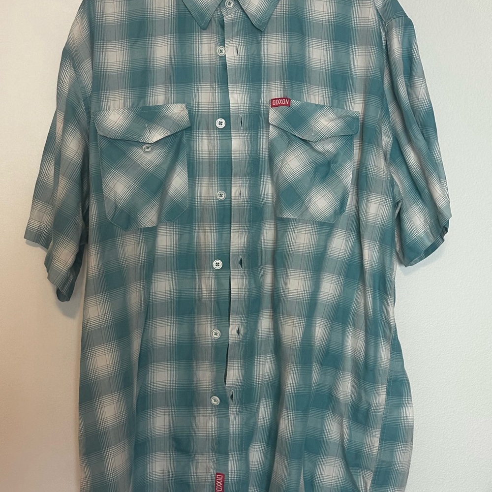 DIXXON Men's Teal and White Plaid Shirt